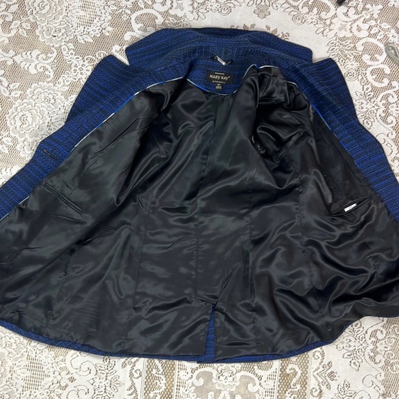 MARY KAY | 💙🖤 Midnight Blue & Black Striped Pattern 3/4 Sleeves Blazer Jacket - Picture 8 of 9